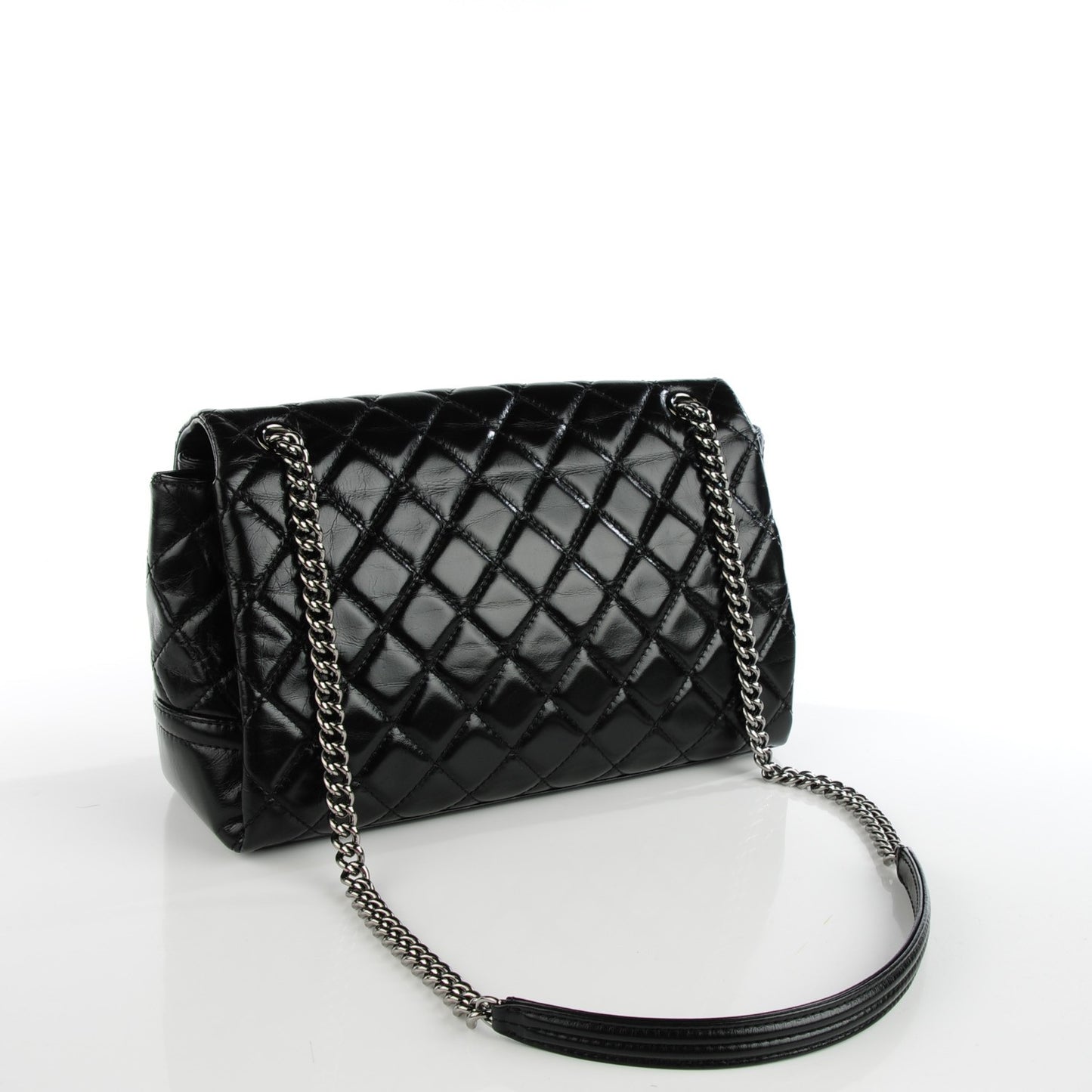 Glazed Calfskin Quilted Medium Lady Pearly Flap Black