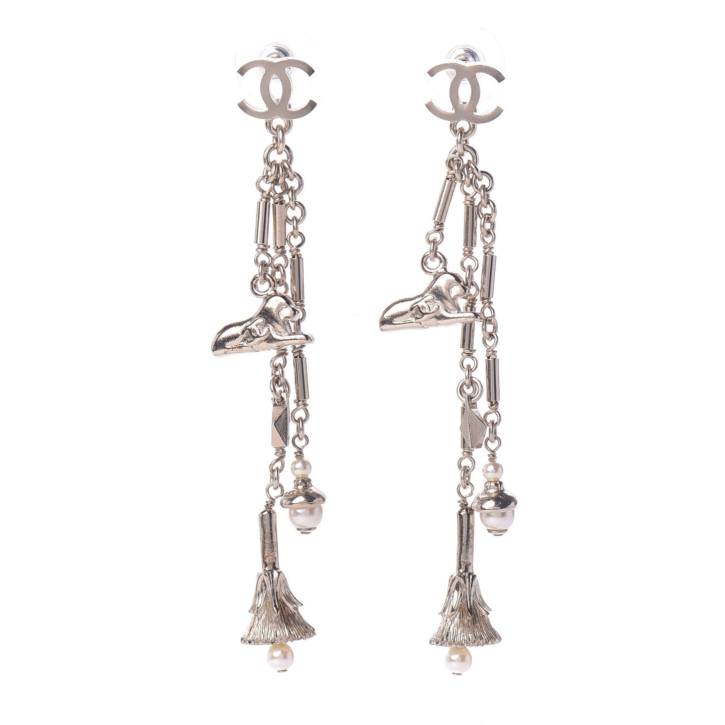 Pearl CC Drop Earrings Silver