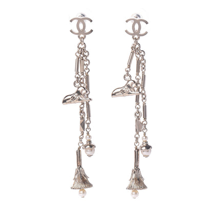Chanel Pearl CC Drop Earrings Silver 1 of 5