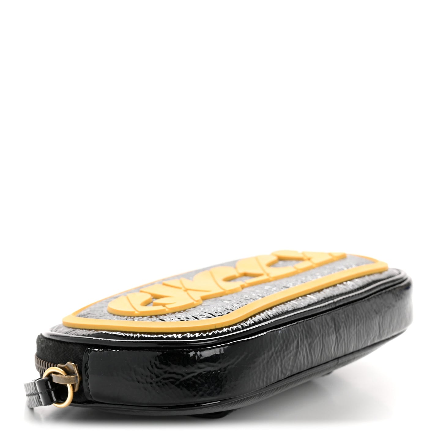 Patent Rubber Game Patch Logo Belt Bag 95 38 Black