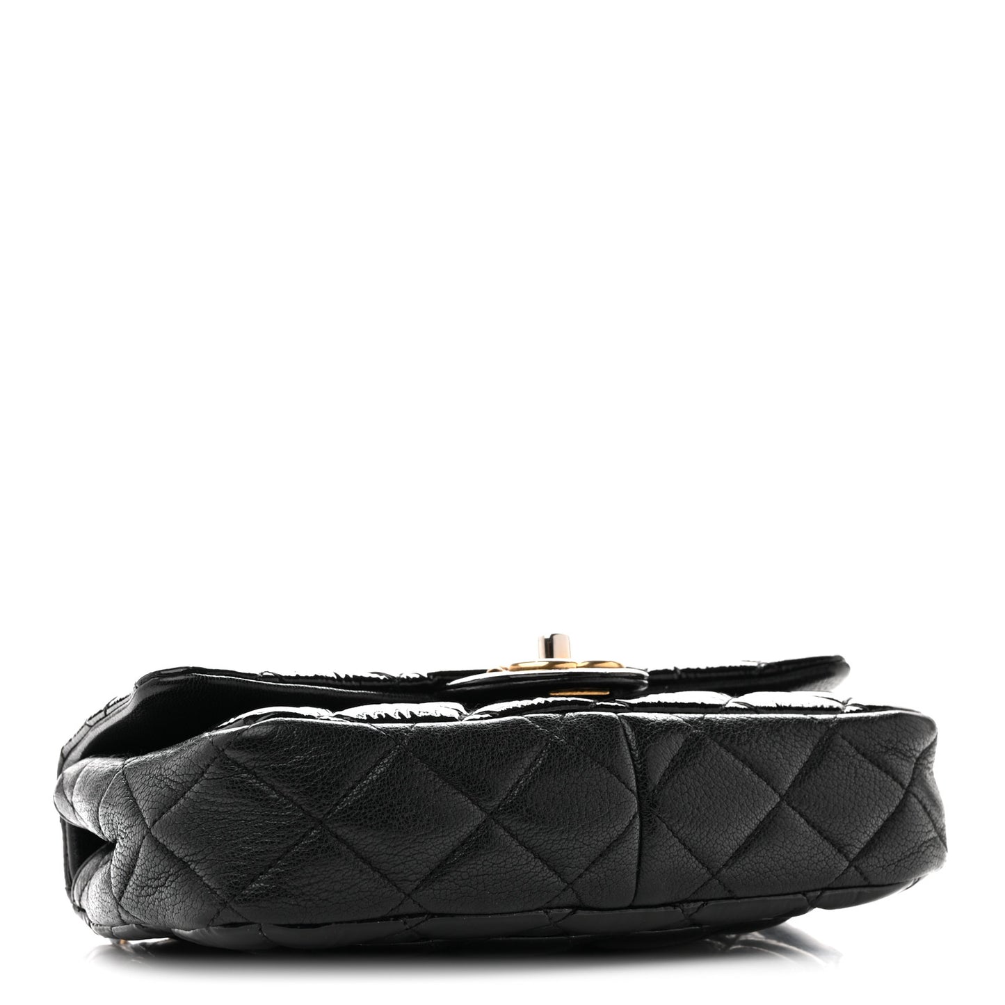 Patent Goatskin Quilted Small CC Eyelet Flap Black
