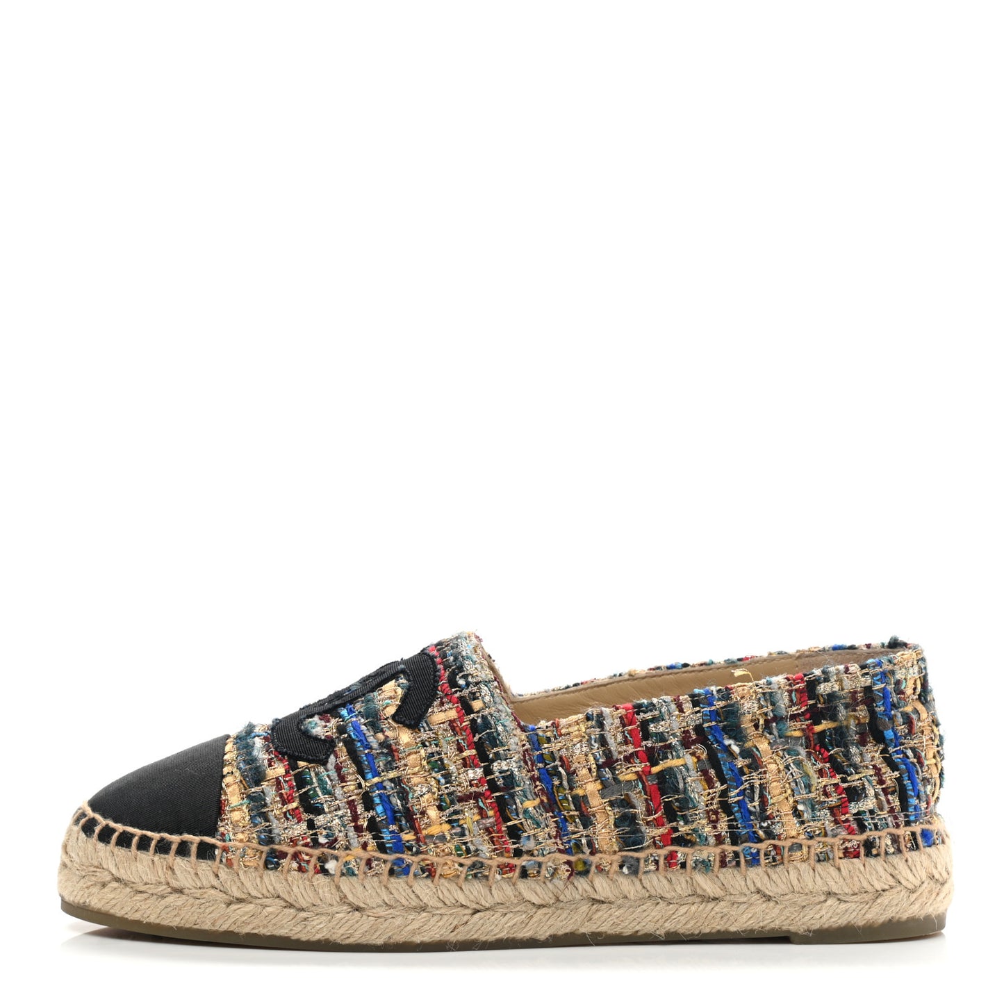 Tweed Grosgrain CC Espadrilles 37 Multicolor Black