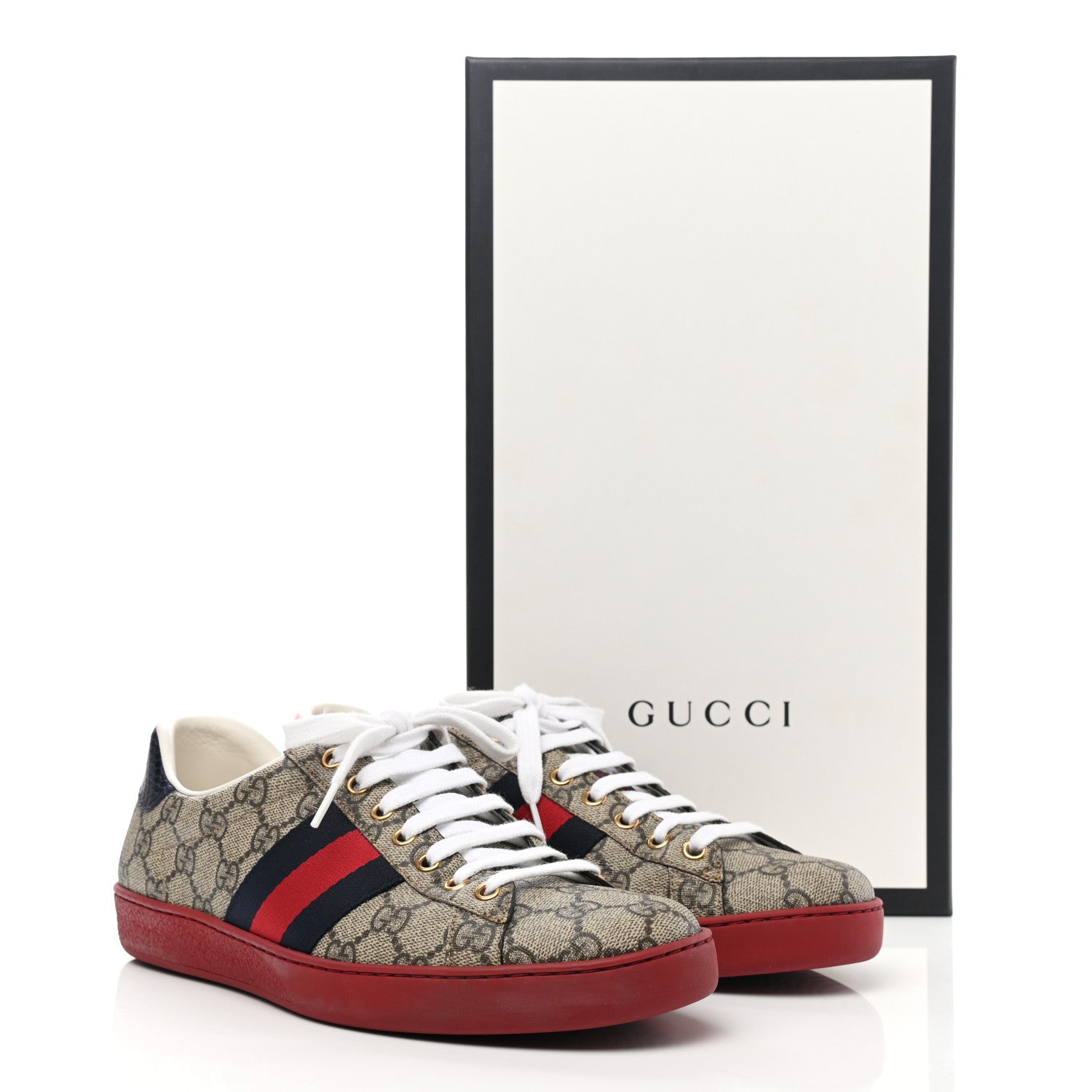 Gucci GG Supreme Monogram Ayers Mens New Ace Low-Top Sneaker 7 Beige Red 30 of 32