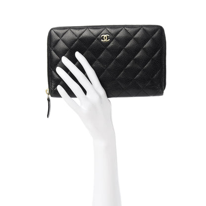 Chanel Caviar Quilted Large Zip Around Organizer Wallet Black 3 of 11
