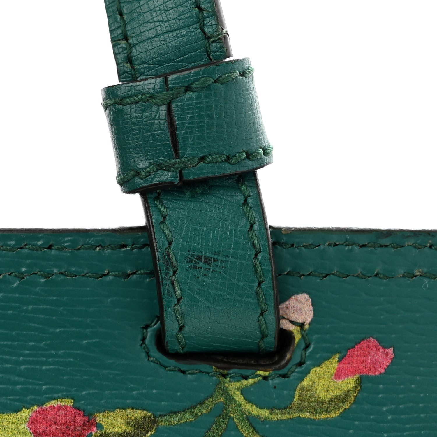 Gucci Shangai Calfskin Blooms Print Medium Bamboo Daily Top Handle Bag Clear Bright Emerald Multicolor 17 of 19