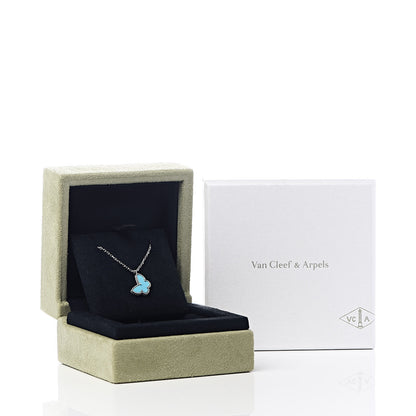 Van Cleef & Arpels 18K White Gold Turquoise Sweet Alhambra Butterfly Pendant Necklace 9 of 9