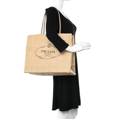 Prada Raffia Logo Tote Naturale 2 of 9