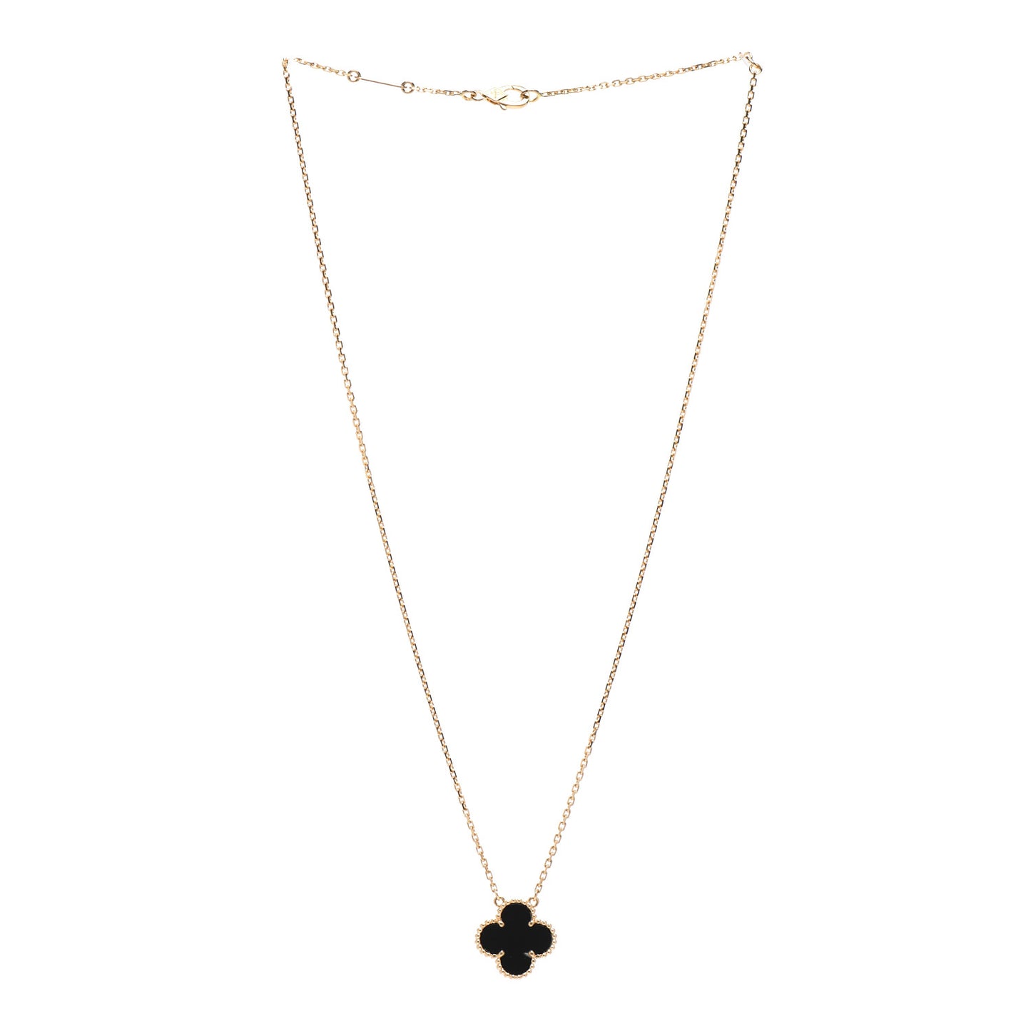 18K Yellow Gold Black Onyx Vintage Alhambra Pendant Necklace