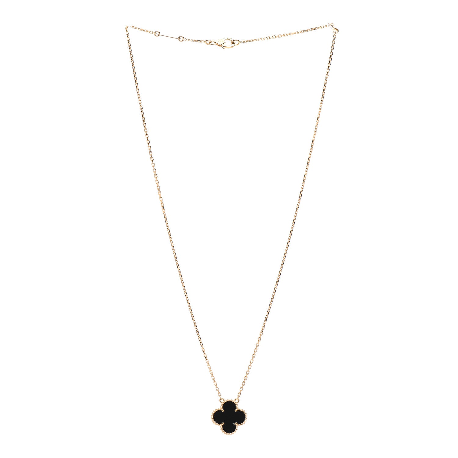 Van Cleef & Arpels 18K Yellow Gold Black Onyx Vintage Alhambra Pendant Necklace 3 of 6