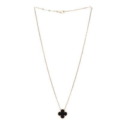 Van Cleef & Arpels 18K Yellow Gold Black Onyx Vintage Alhambra Pendant Necklace 3 of 6