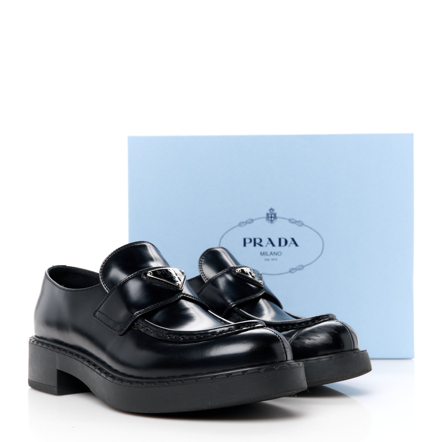 Spazzolato Metal Triangle Logo 50mm Loafers 40.5 Black
