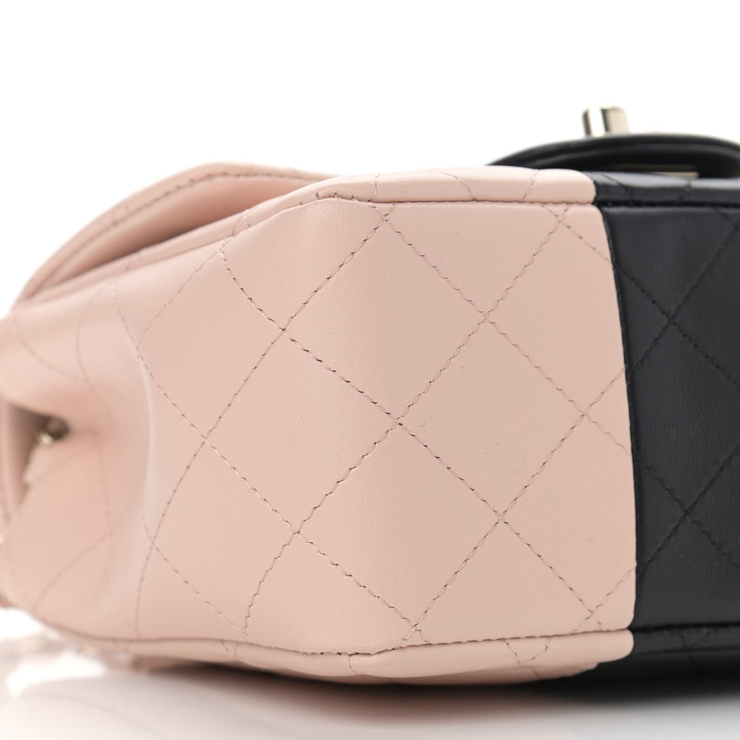 Lambskin Quilted Mini Square Flap Light Beige Black