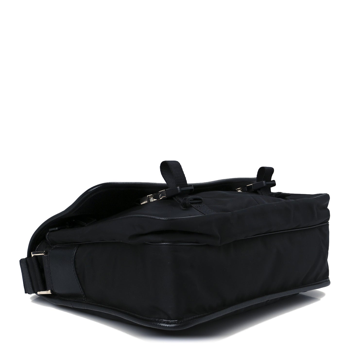 Tessuto Nylon Saffiano Large Double Snap Buckle Messenger Bag Black