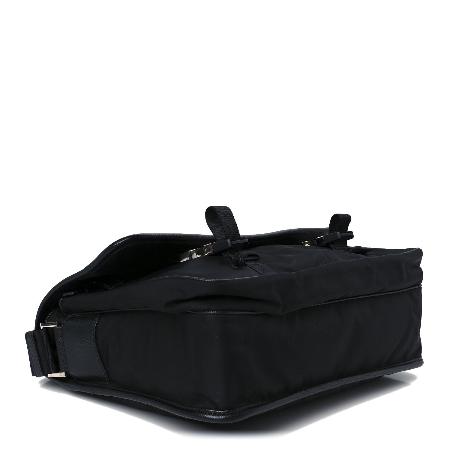 Prada Tessuto Nylon Saffiano Large Double Snap Buckle Messenger Bag Black 4 of 10