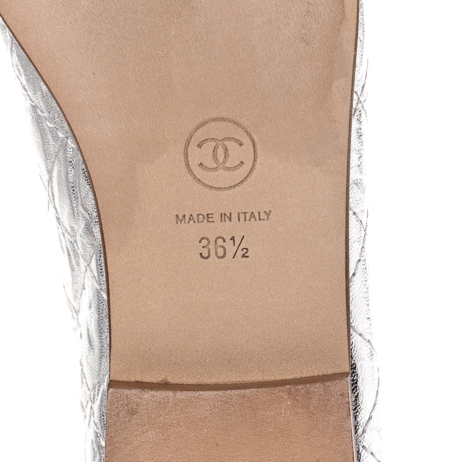 Chanel Metallic Aged Calfskin Quilted Cap Toe Ballerina Flats 36.5 Silver 6 of 11