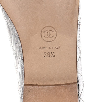 Chanel Metallic Aged Calfskin Quilted Cap Toe Ballerina Flats 36.5 Silver 6 of 11