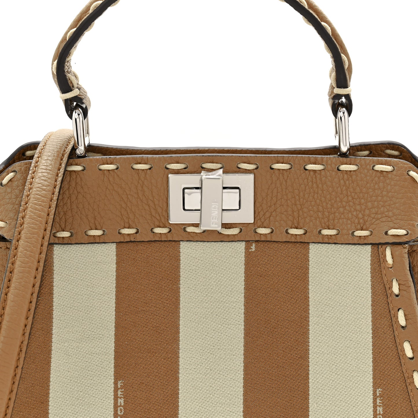 Cuoio Romano Canvas Pequin Striped Selleria Mini Peekaboo Iconic Satchel Beige Sand