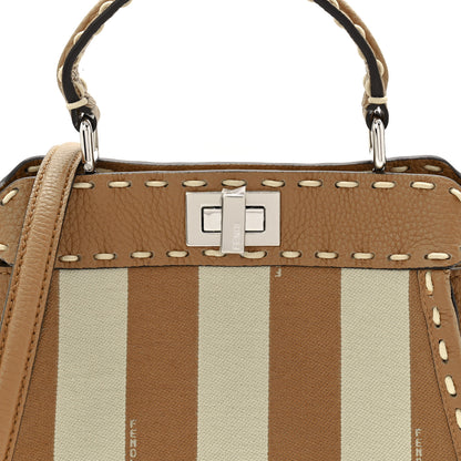 Fendi Cuoio Romano Canvas Pequin Striped Selleria Mini Peekaboo Iconic Satchel Beige Sand 7 of 9
