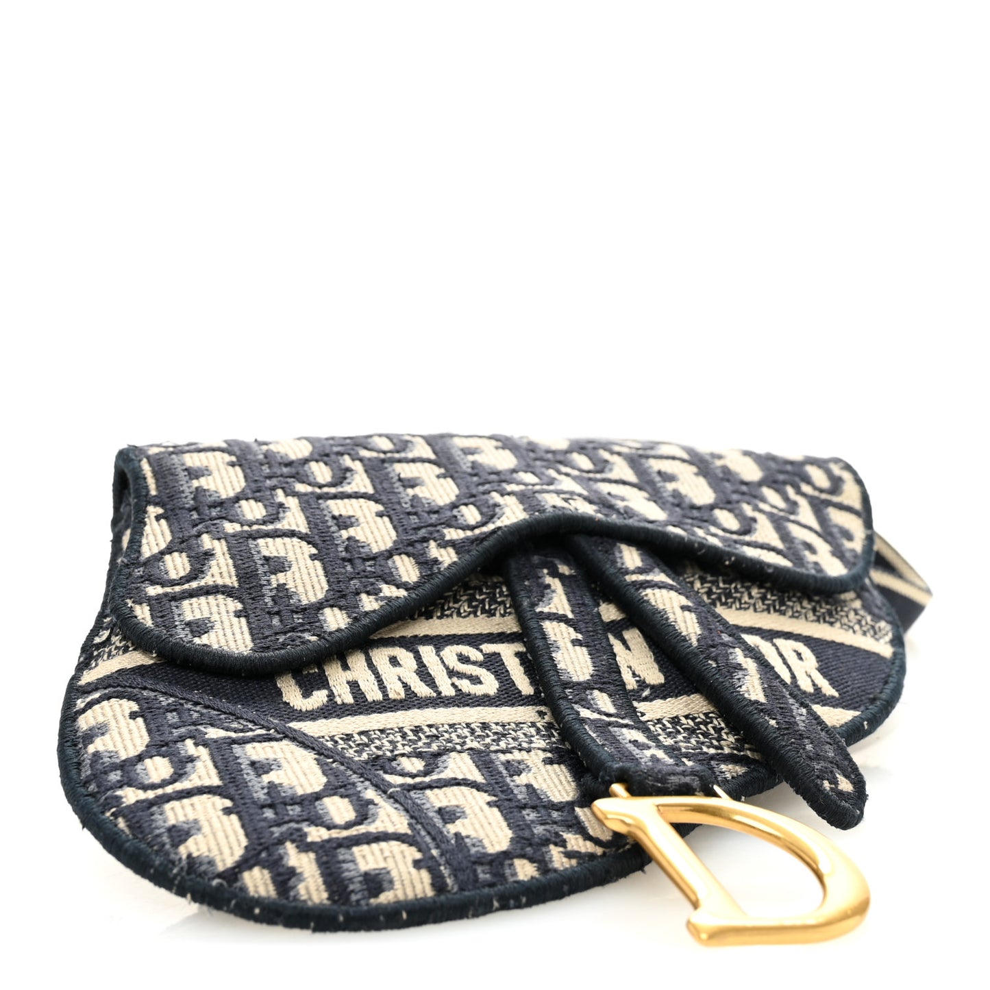 Oblique Embroidered Saddle Belt Pouch Blue