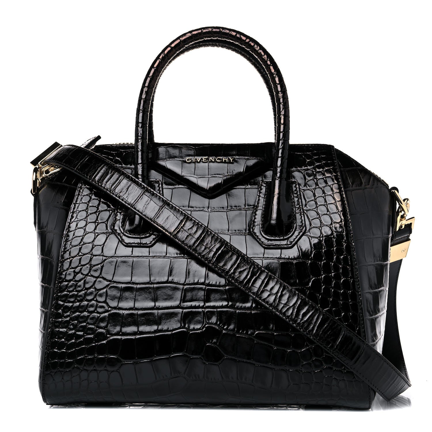 Givenchy Calfskin Crocodile Embossed Small Antigona Black 1 of 15