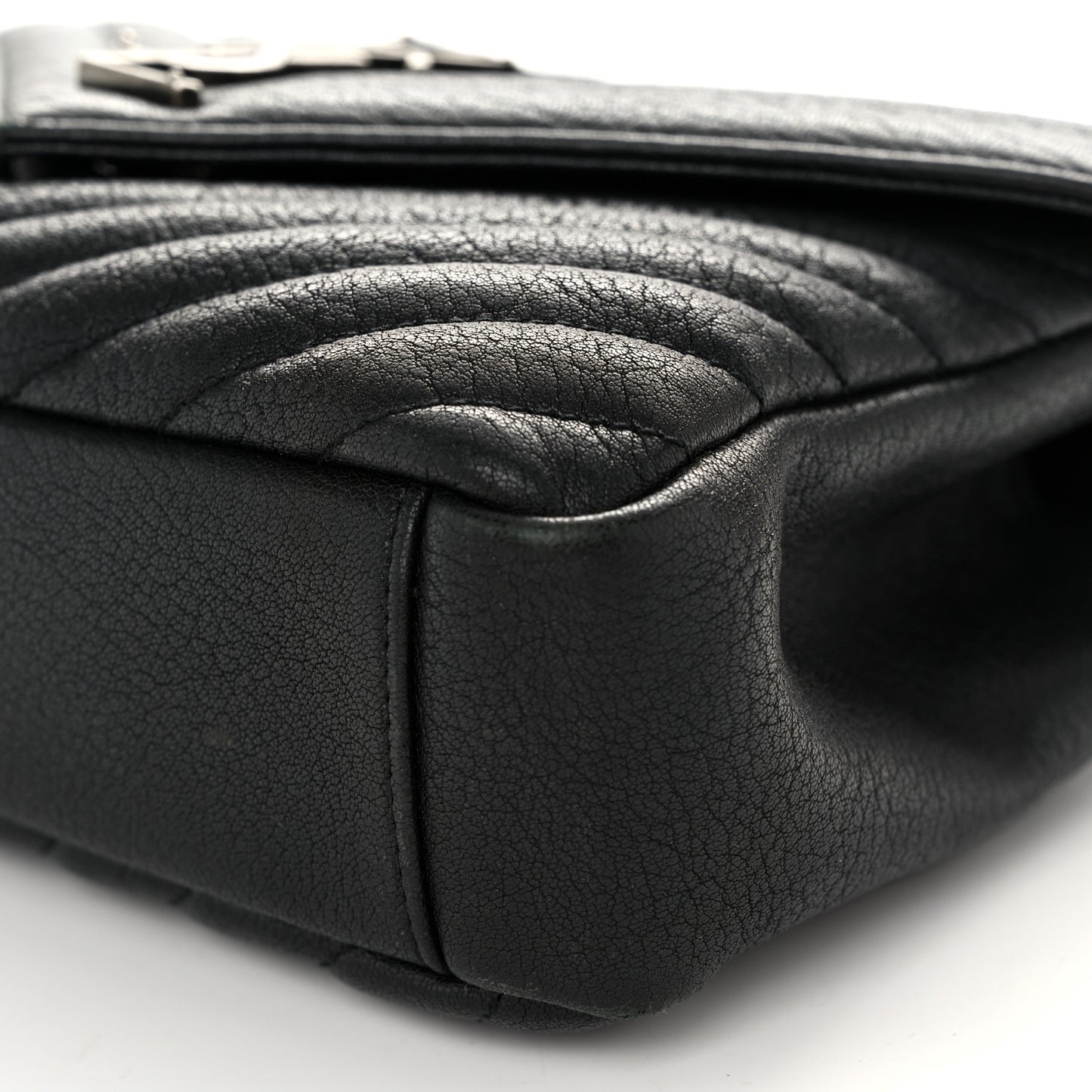 Sheepskin Matelasse Chevron Monogram Medium College Bag Black