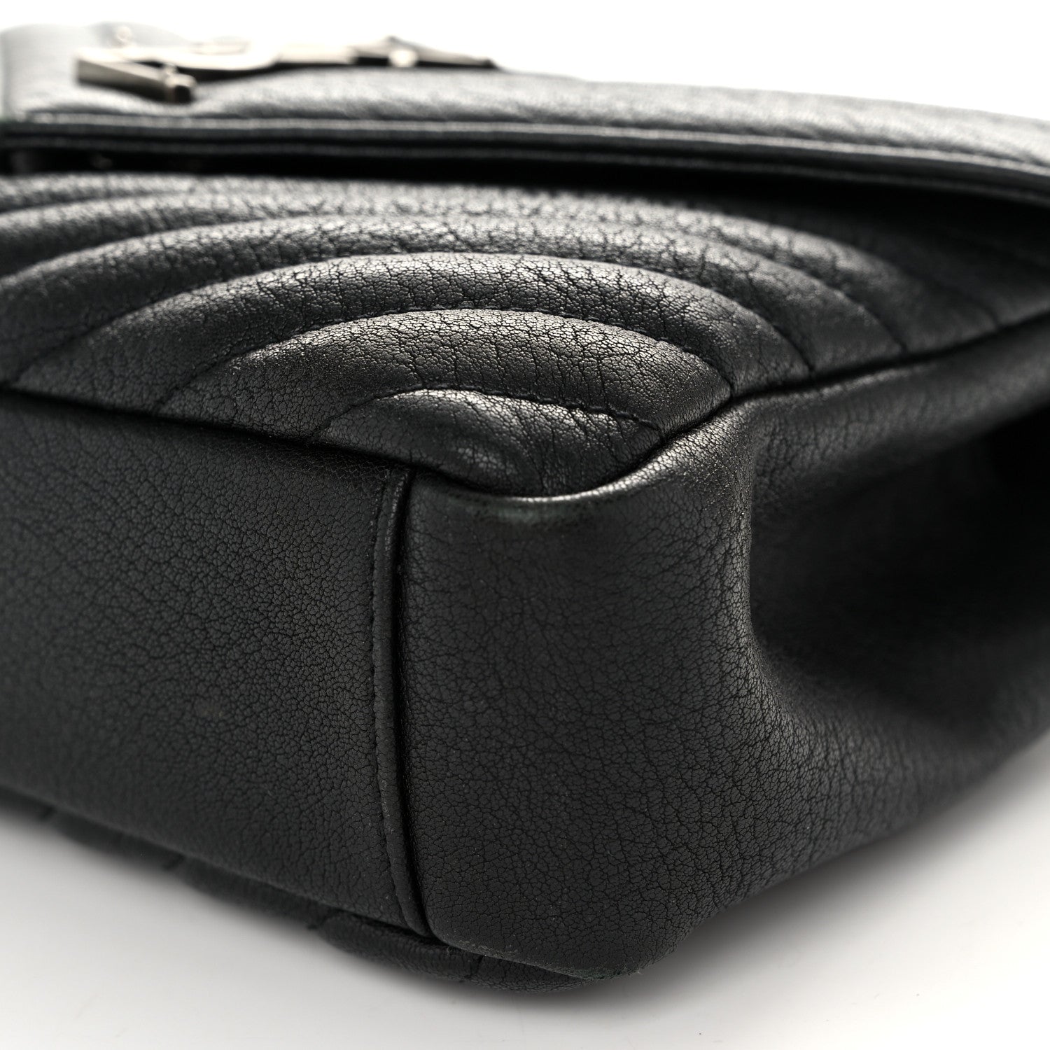 Saint Laurent Sheepskin Matelasse Chevron Monogram Medium College Bag Black 10 of 12