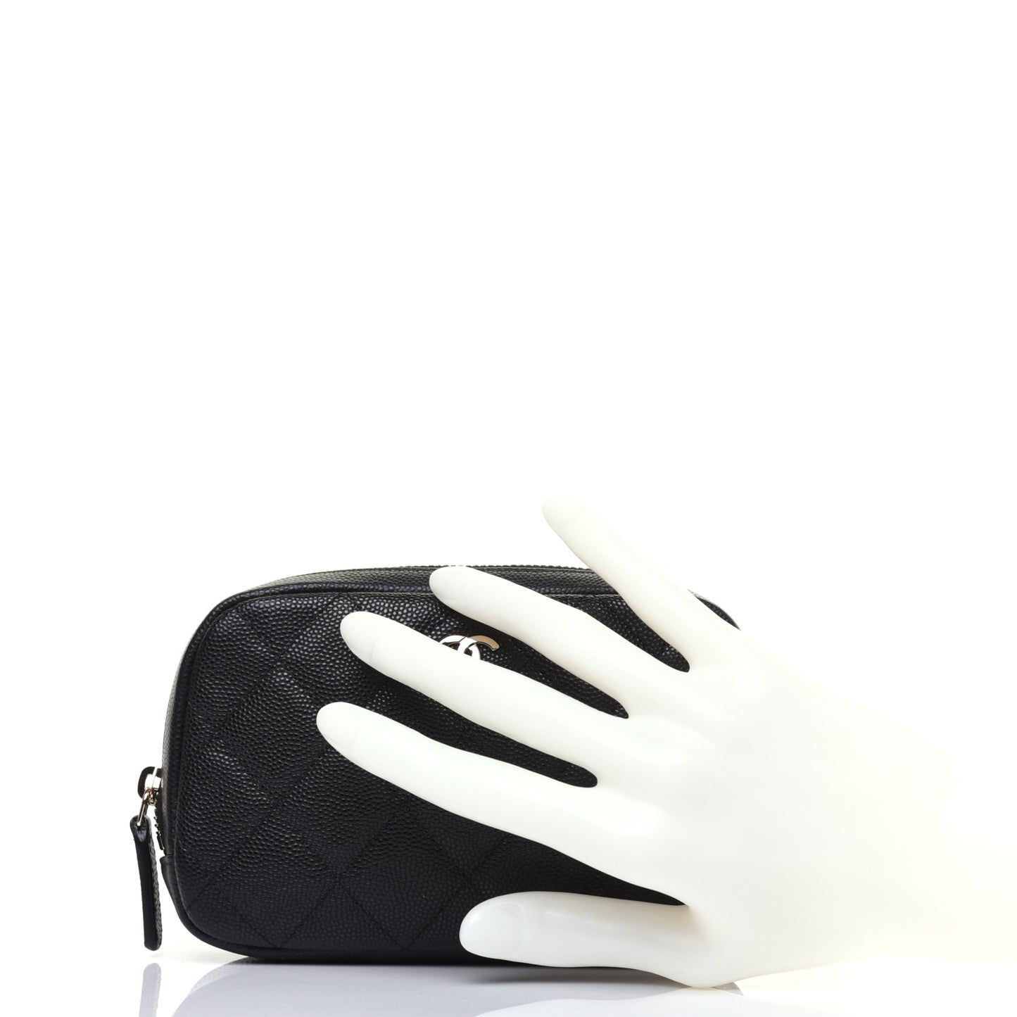 Caviar Quilted Small Curvy Pouch Cosmetic Case Black