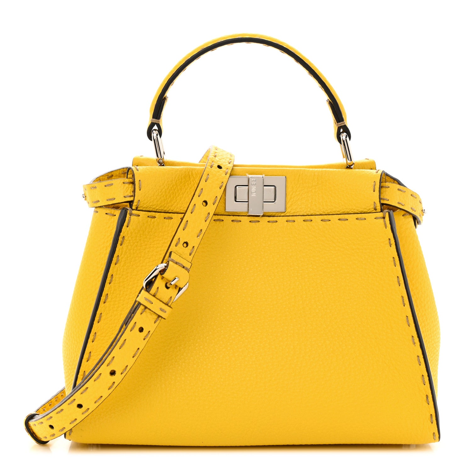 Fendi Cuoio Romano Selleria Mini Peekaboo Iconic Satchel Limone 1 of 10