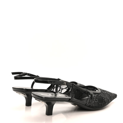 Gucci Tela Retino Kid Scamosciato Crystal GG Monogram Square G 35mm Slingback Pumps 38.5 Black 5 of 8