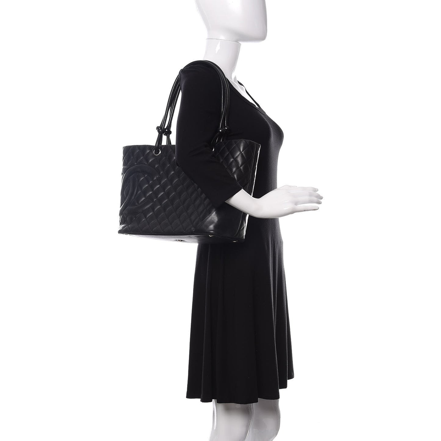 Calfskin Quilted Large Cambon Tote Black