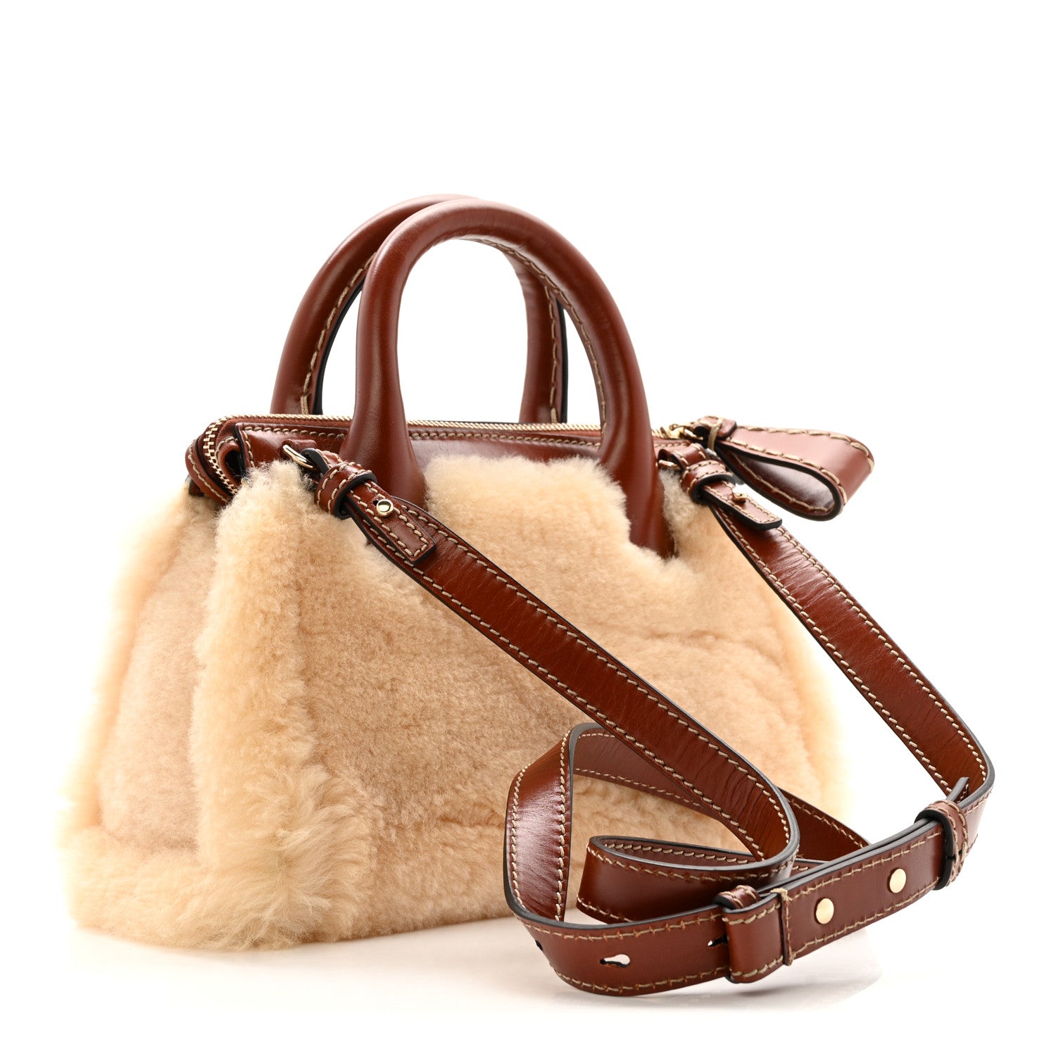 Chloe Shearling Vegetable Tanned Calfskin Mini Edith Sepia Brown 3 of 12