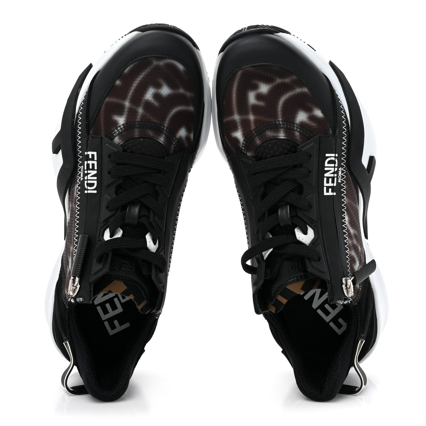 X SARAH COLEMAN Nylon Suede Lycra FF Vertigo Fendi Flow Low Top Sneakers 40 Transparent Black