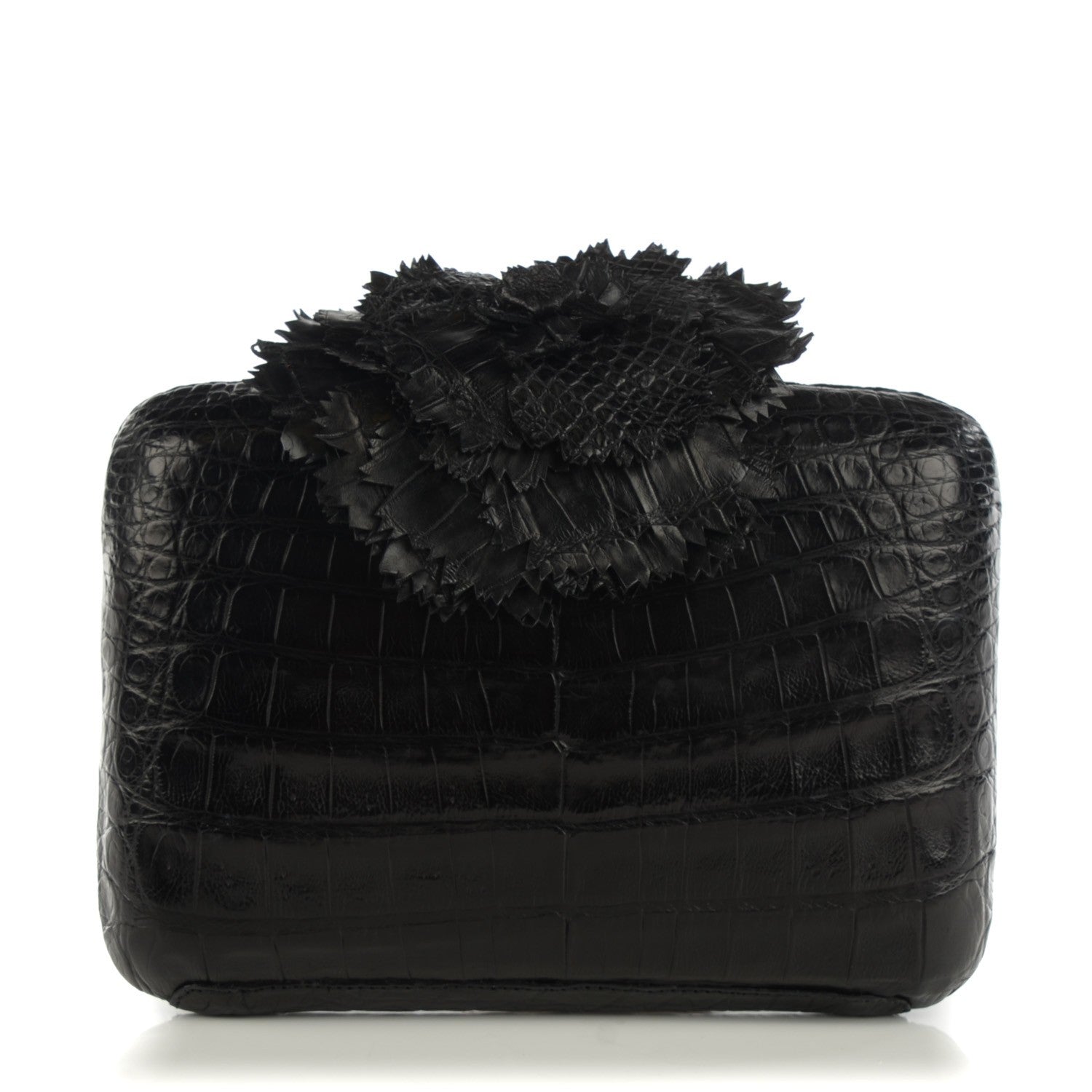 Nancy Gonzalez Crocodile Floral Applique Minaudiere Clutch Black 1 of 7