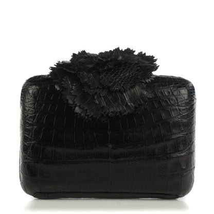 Nancy Gonzalez Crocodile Floral Applique Minaudiere Clutch Black 1 of 7