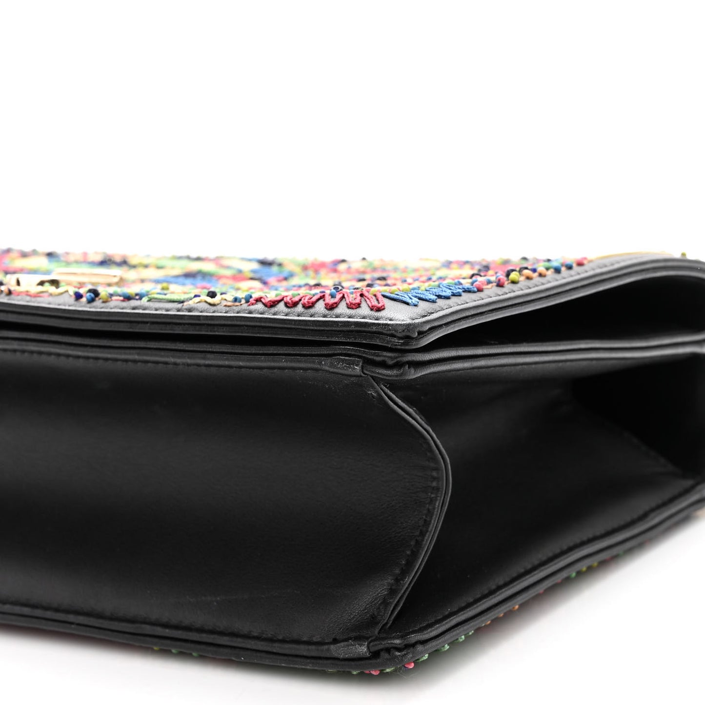 Lambskin Embroidered Medium Diorama Flap Bag Black