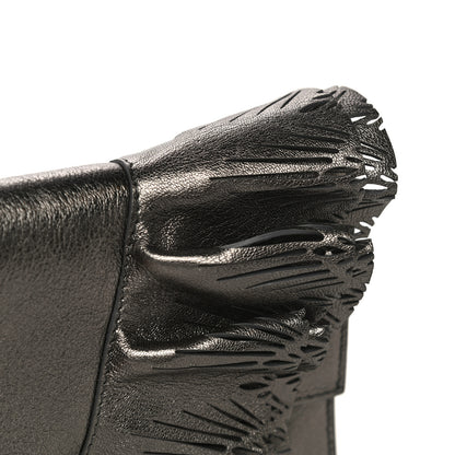 Jimmy Choo Calfskin Laser Cut Ruffled Isabella Clutch Gray 19 of 23
