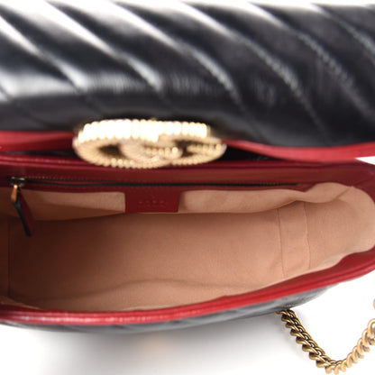 Gucci Vintage Effect Calfskin Matelasse Diagonal Small Torchon GG Marmont Top Handle Shoulder Bag Black Romantic Cherry 5 of 10