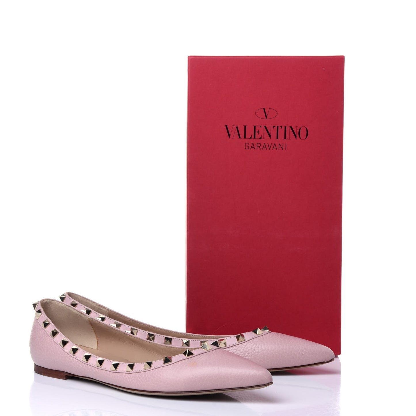 Pebbled Calfskin Rockstud Ballerina Flats 39.5 Water Rose