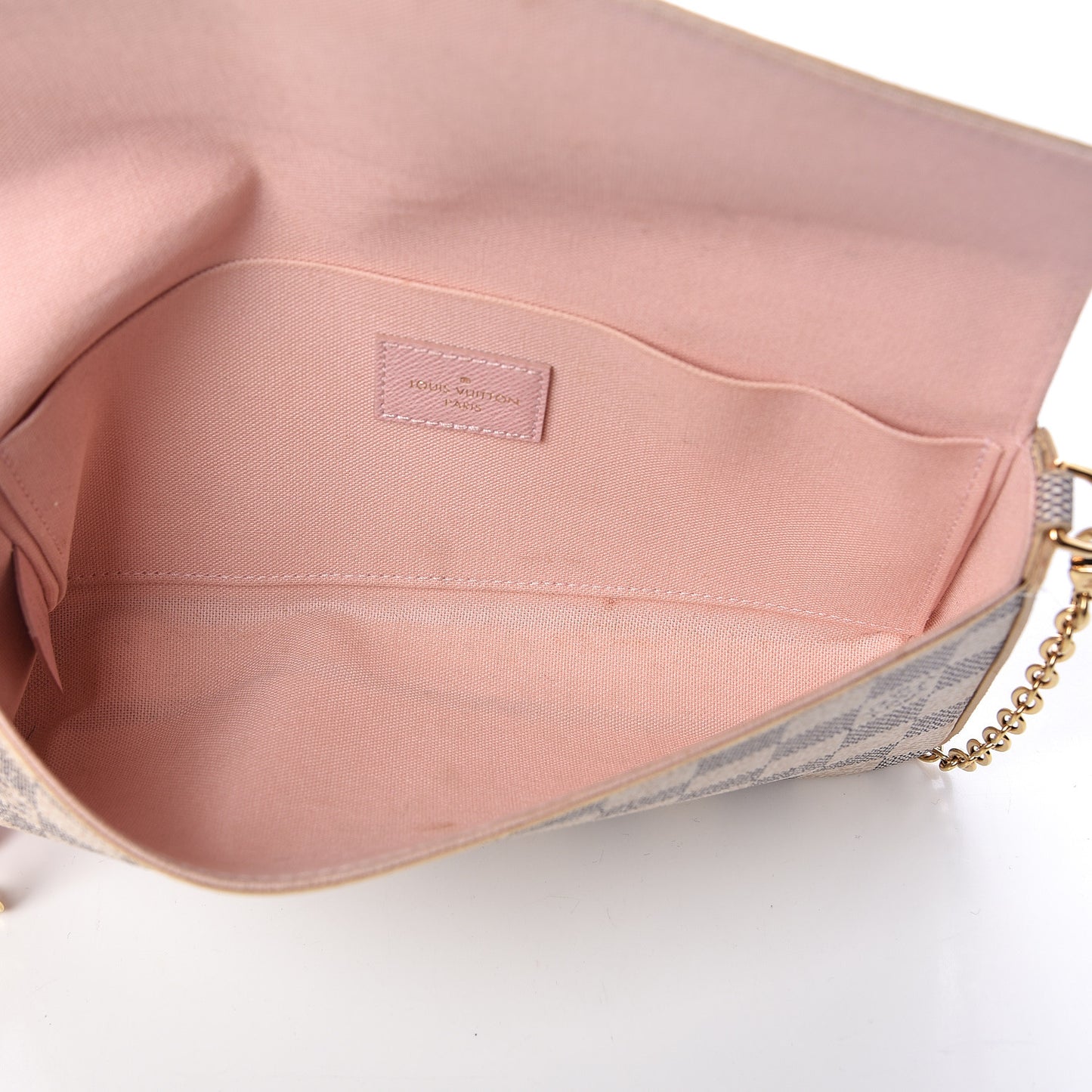 Damier Azur Pochette Felicie Chain Wallet Rose Ballerine