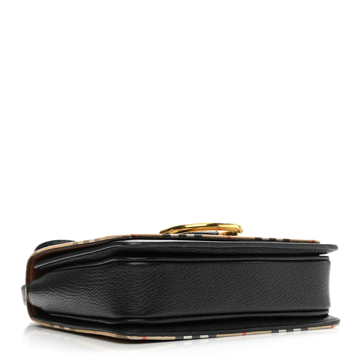 Burberry Goatskin Cotton Canvas Vintage Check Small D-Ring Bag Black Antique Yellow 4 of 13