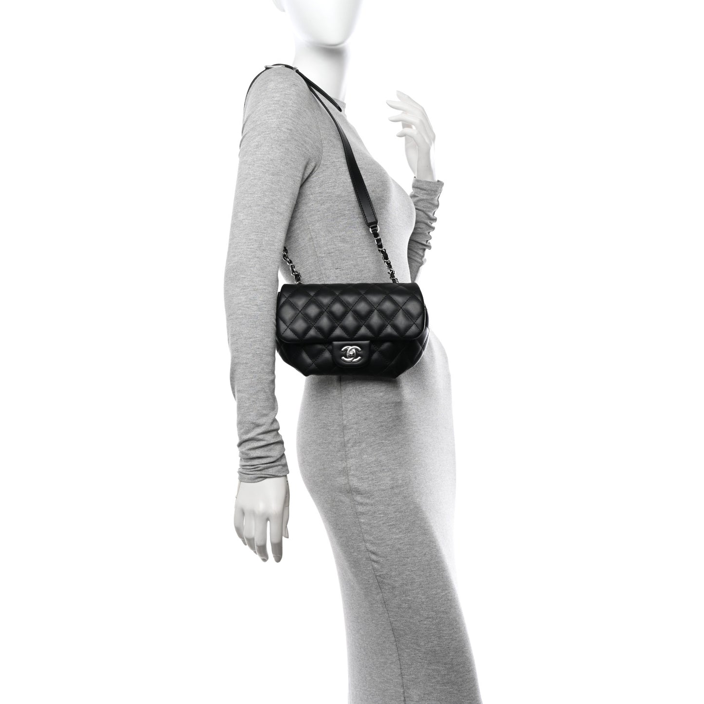 Calfskin Quilted CC Uniform Flap Belt Bag Black