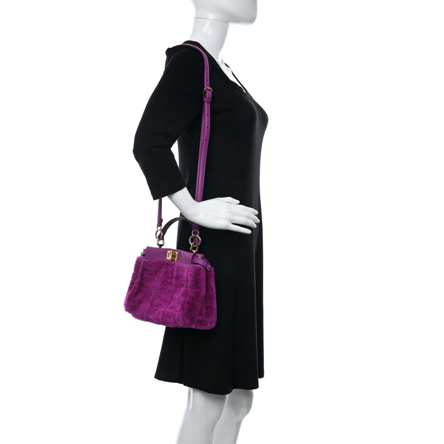 Shearling Nappa Macro FF 1974 Mini Peekaboo Iconic Satchel Bouganville Magenta Lilac