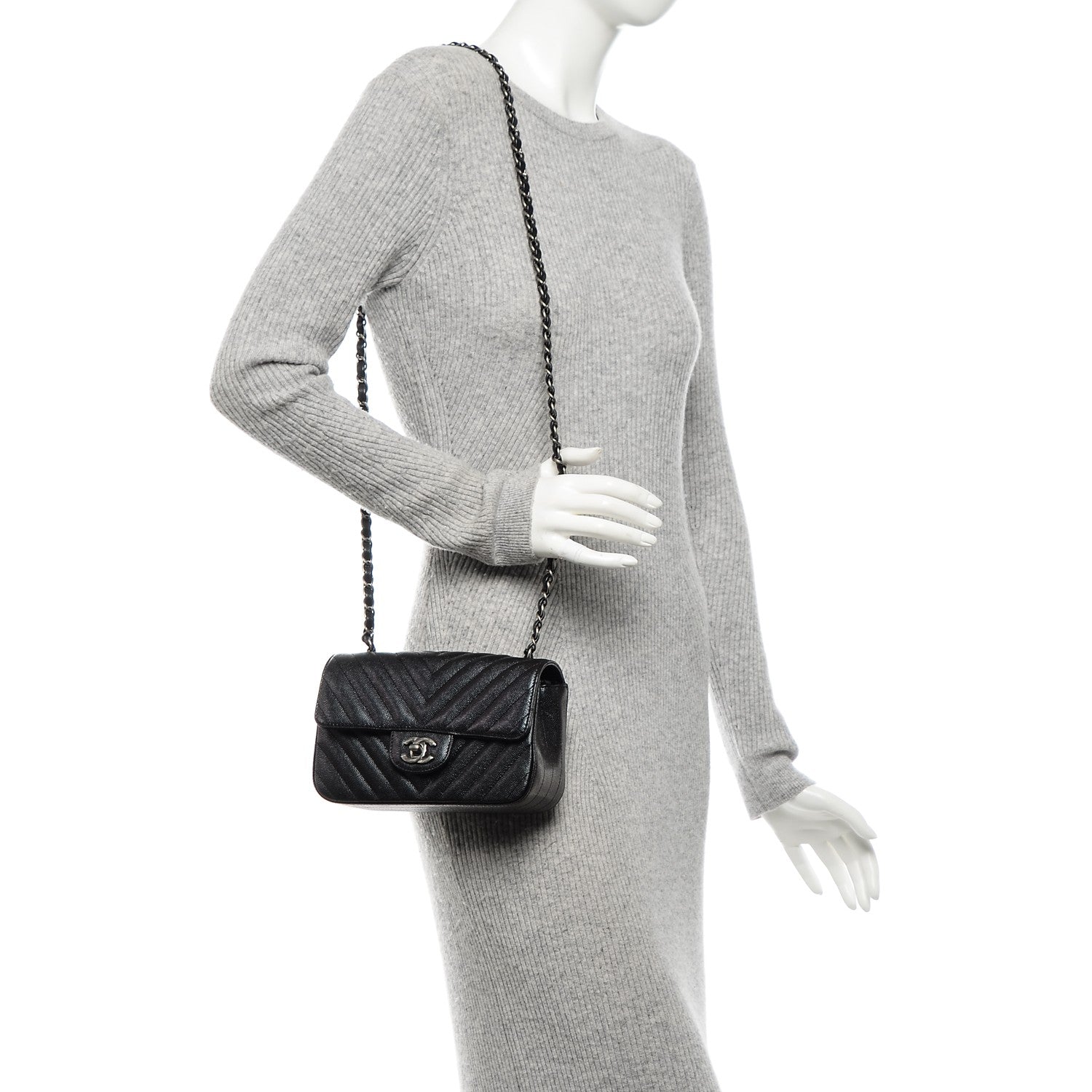 Chanel Caviar Chevron Quilted Mini Rectangular Flap Black 2 of 6