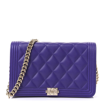 Chanel Lambskin Quilted Boy Wallet On Chain WOC Purple 1 of 10