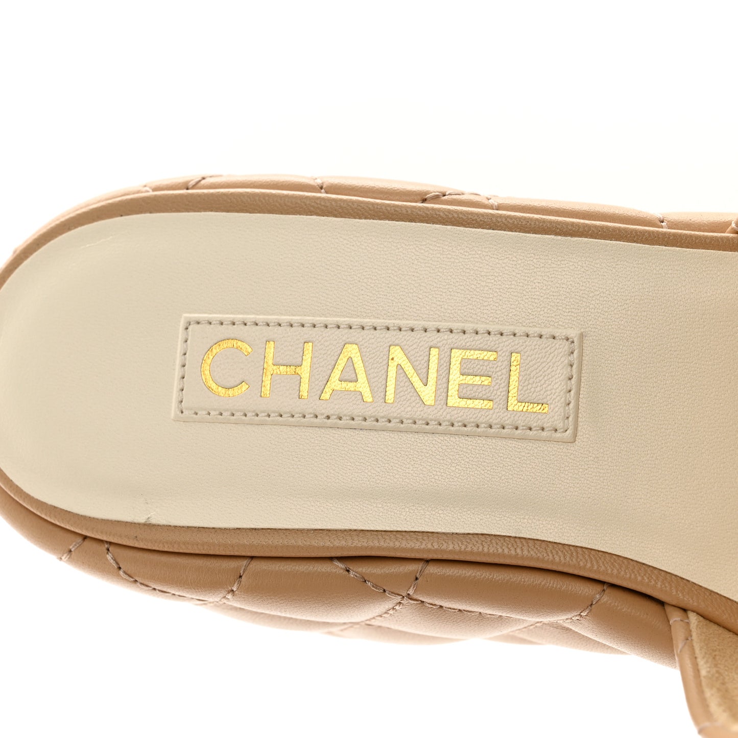 Lambskin Quilted Camelia CC Wedge Sandal Mules 41 Beige