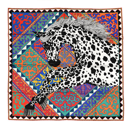 Hermes Silk Appaloosa Des Steppes Scarf 90 White Black Bleu 1 of 5