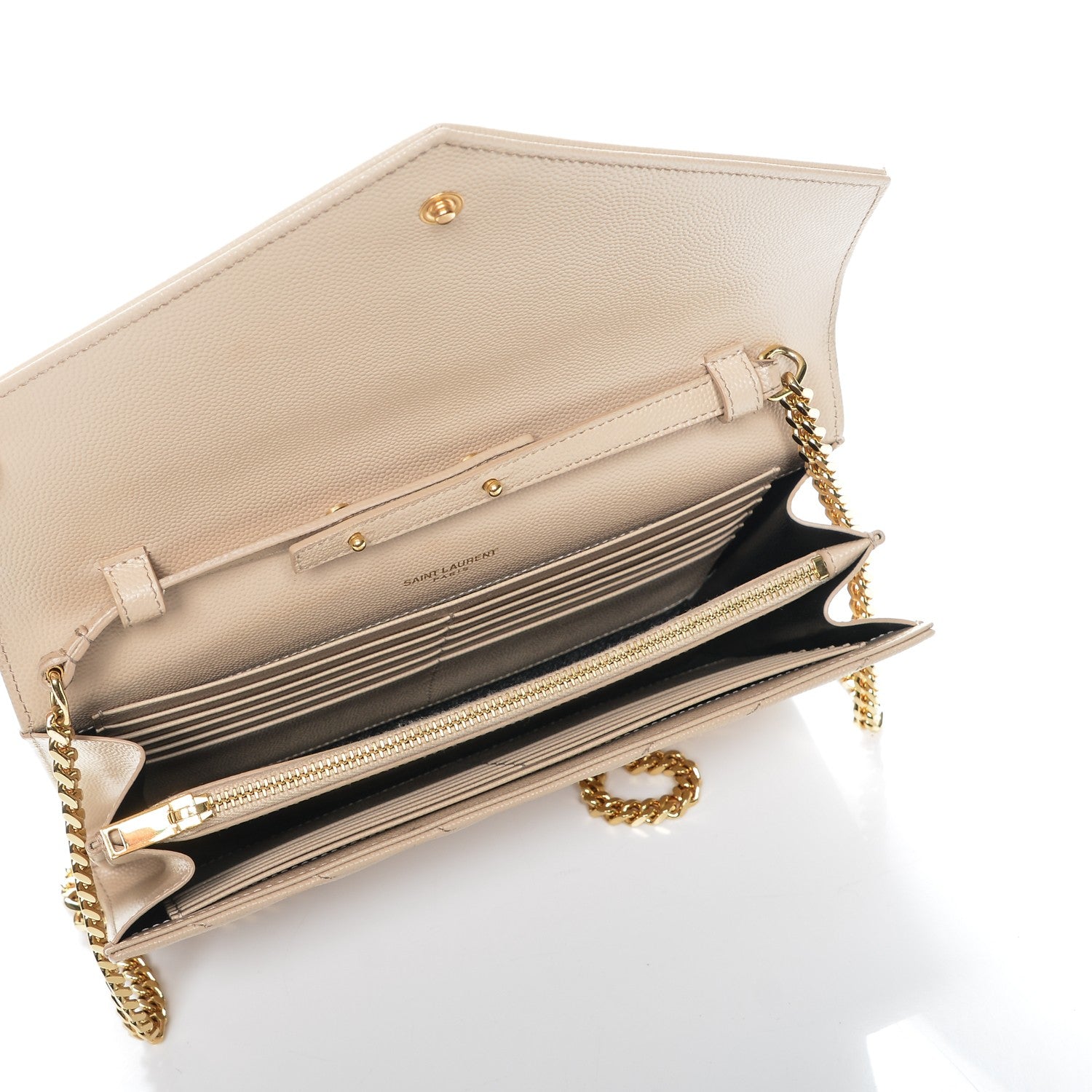 Saint Laurent Grain De Poudre Matelasse Chevron Monogram Chain Wallet Nude Powder 5 of 6