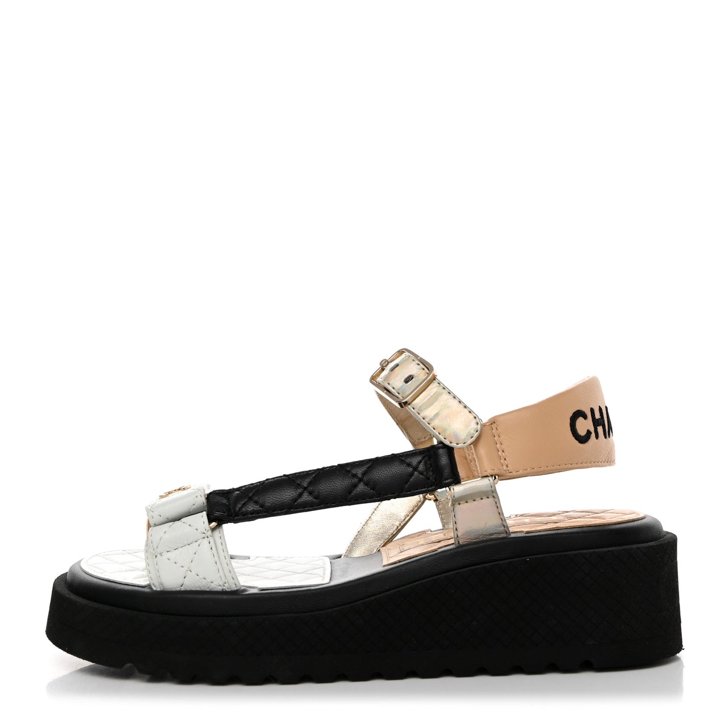Lambskin Logo Platform Sandals 36 Beige Gold White