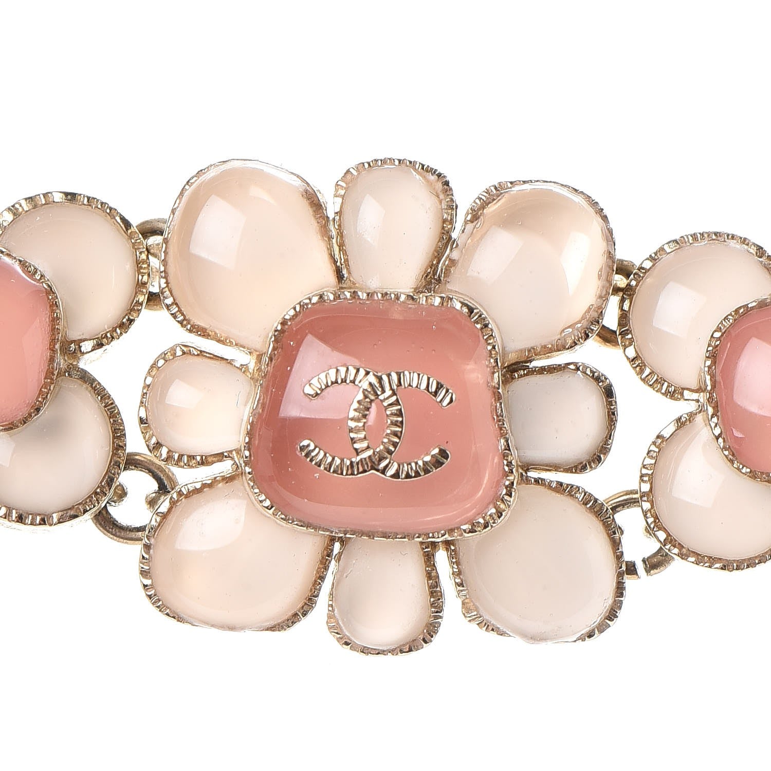 Chanel Gripoix Poured Glass CC Korean Blossom Choker Necklace Gold Pink White 8 of 9