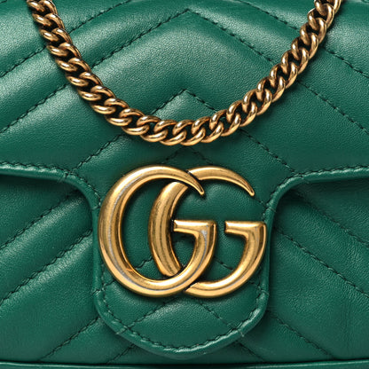 Gucci Calfskin Matelasse Super Mini GG Marmont Shoulder Bag Emerald Green 8 of 11